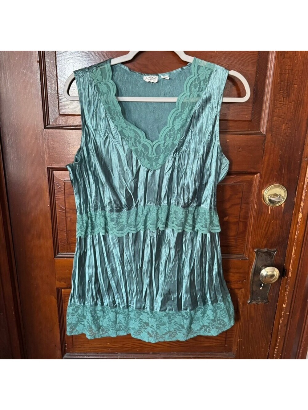 Fairycore Whimsygoth Cato Sage Green Crinkle Satin Babydoll Top Size 14/16 W
